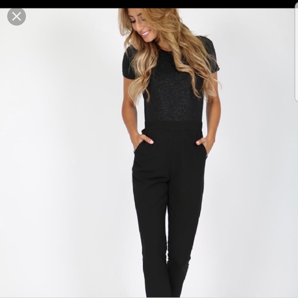 Kittenish black pant/navy sparkly top jumpsuit!
